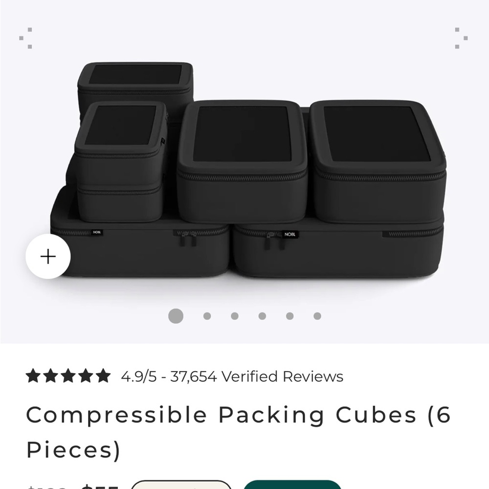 NOBL black compressible travel packing cubes- 6 pieces